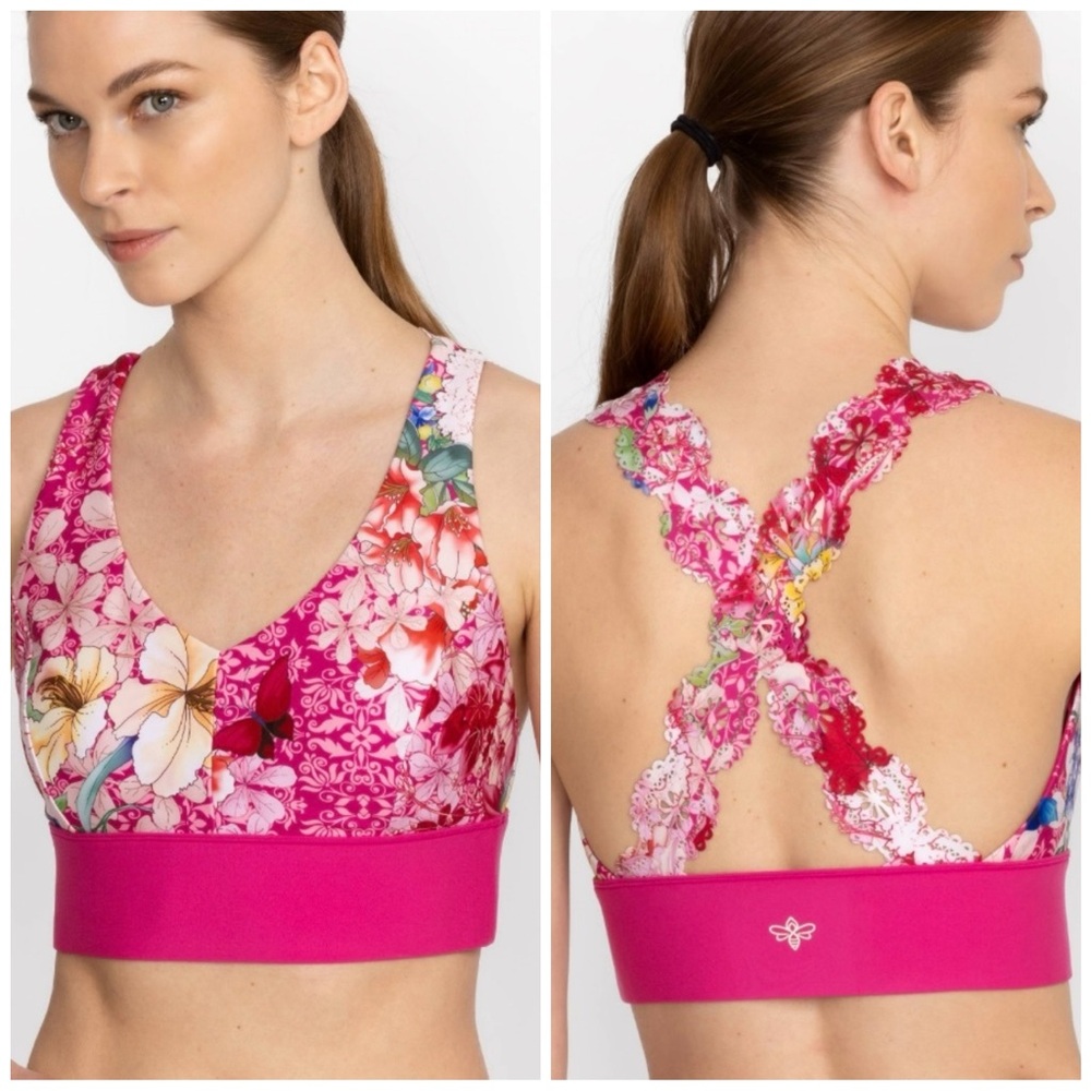 UNIQUE LACE JOHNNY WAS NWOT BEE ACTIVE CROSS BACK EYELET SPORTS BRA - SMALL